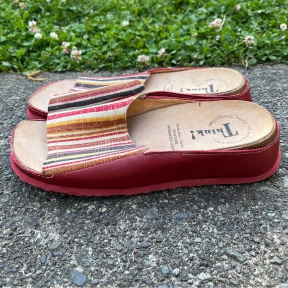 Think! Red Mules Comfortable Tanned Leather Comfort Sandals Sz 7 - Picture 2 of 8